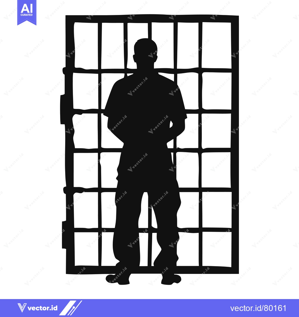 Premium Vector dari Silhouette of a Person Standing Behind Bars