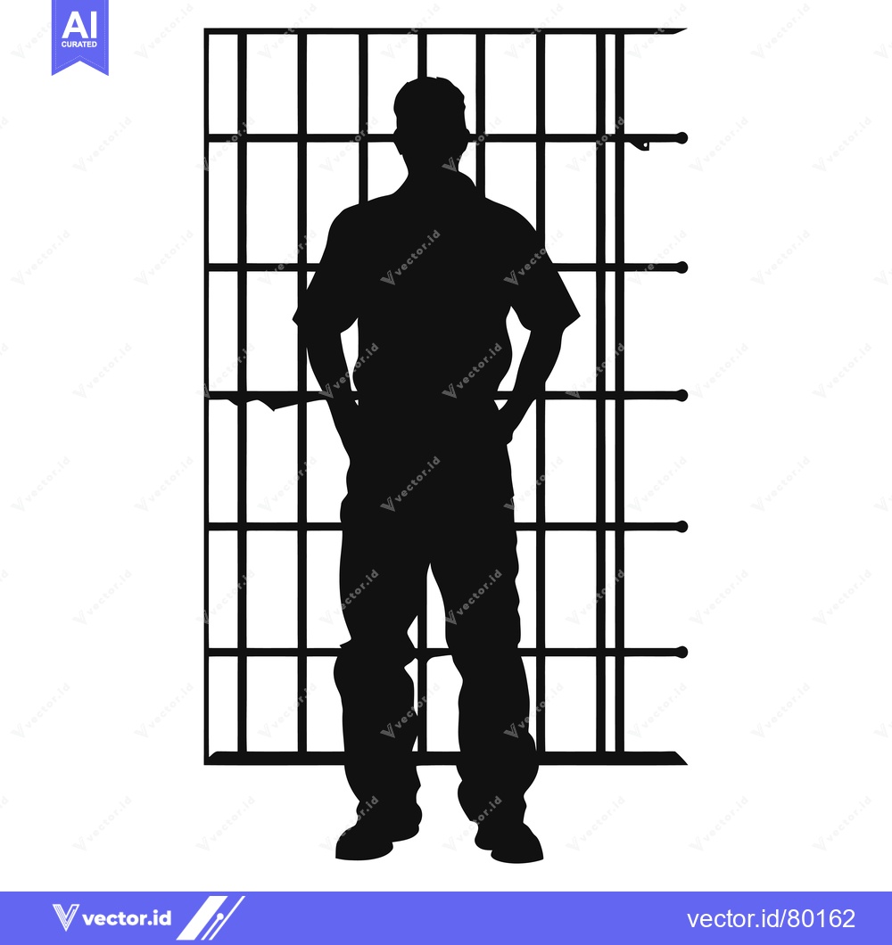 Premium Vector dari Silhouette of a Man Standing Behind Bars