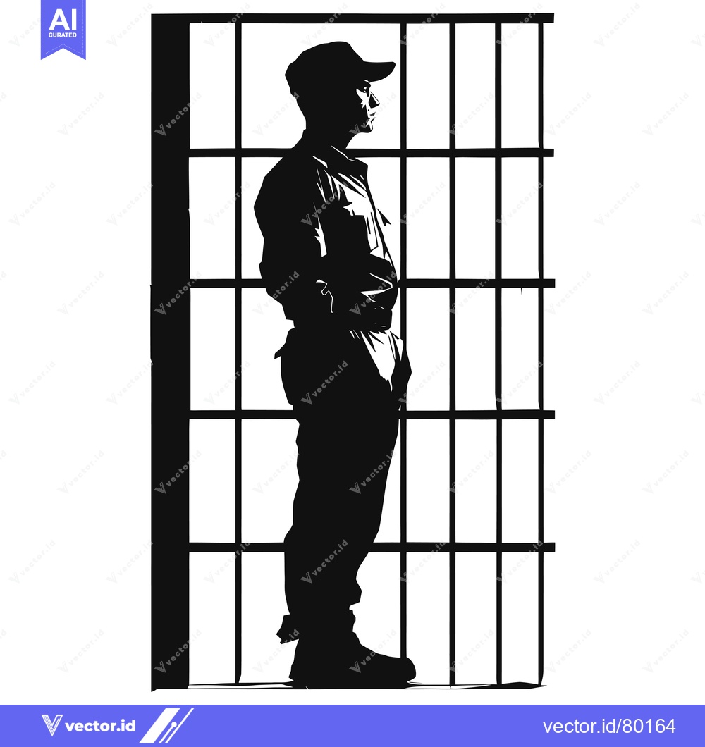 Premium Vector of Silhouette of a Man Standing Behind Bars