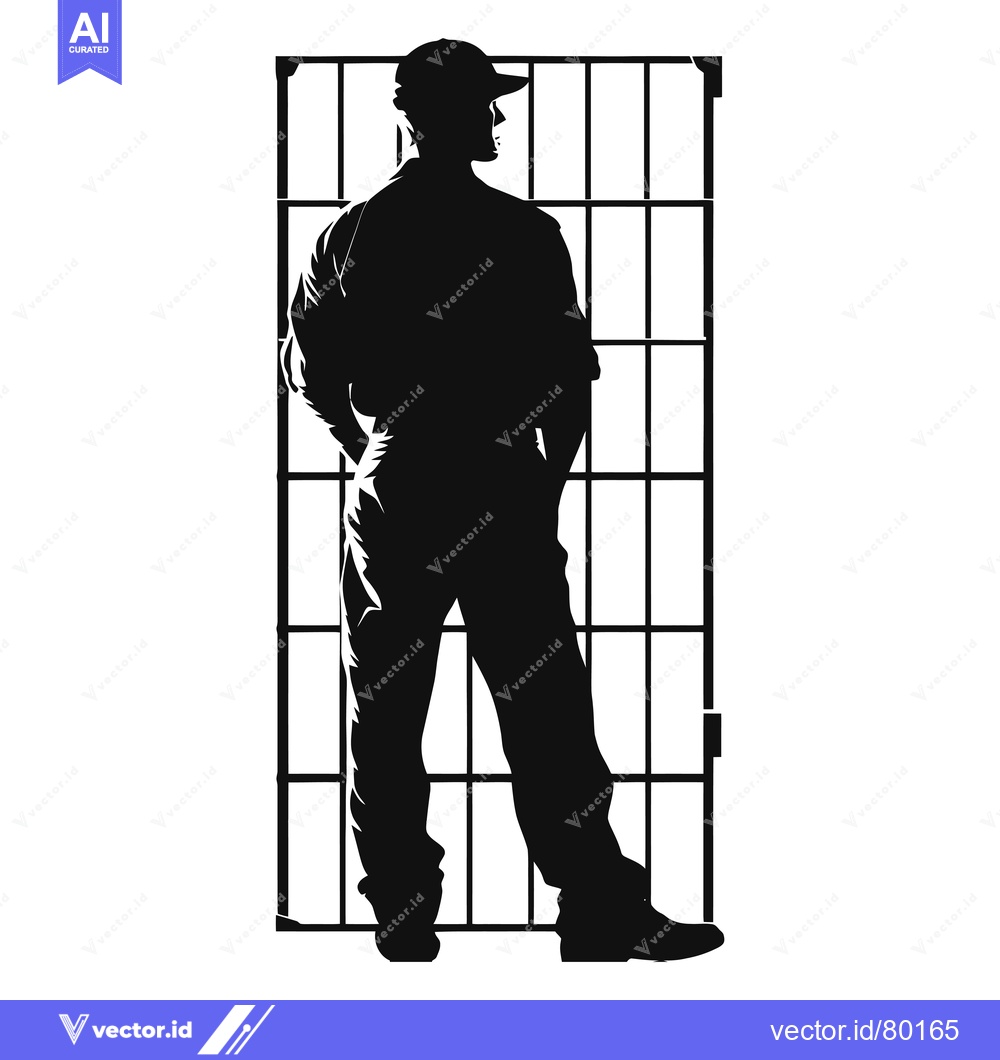 Premium Vector dari Silhouette of a Man in a Cap Standing by a Gate