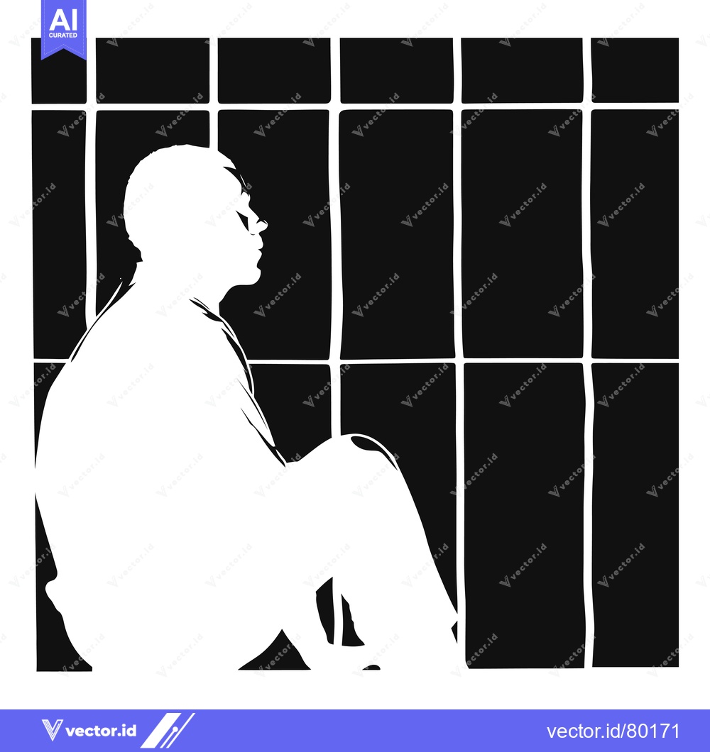 Premium Vector dari Silhouette of a Person Sitting in a Cell