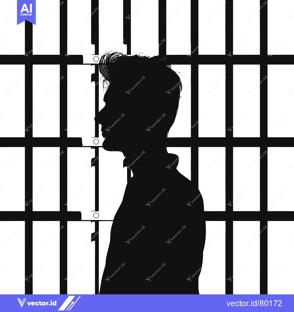 Premium Vector dari Silhouette of a Man Standing Behind Prison Bars