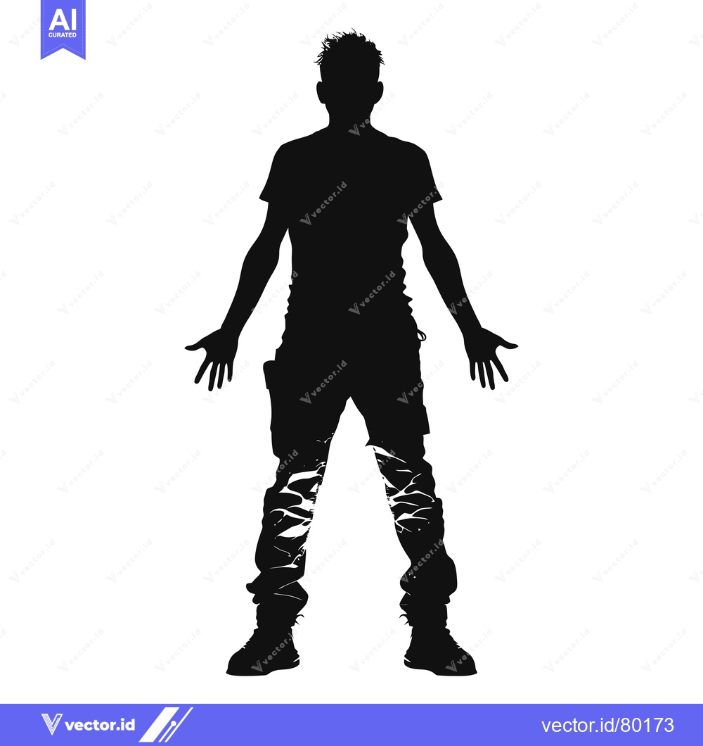 Premium Vector dari Silhouette of a man with spiky hair wearing a t-shirt, pants, and boot
