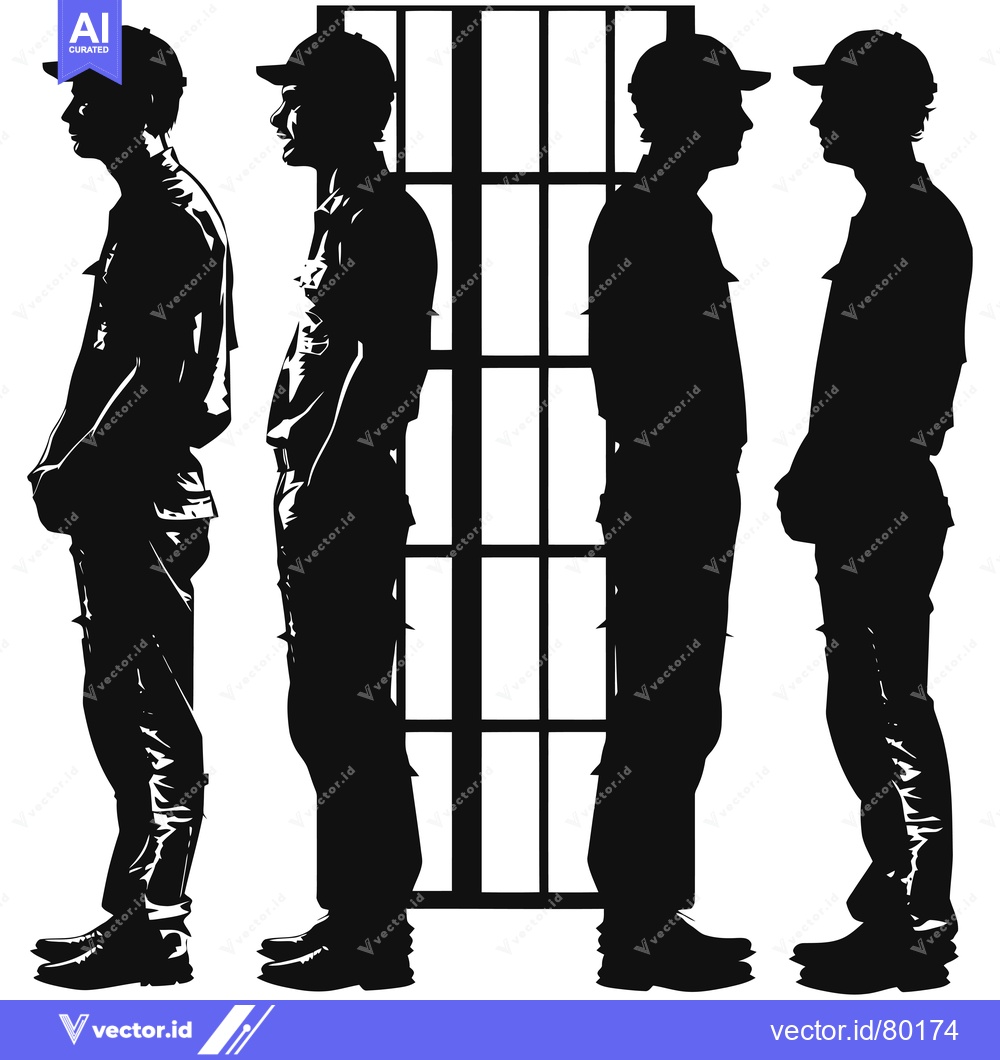 Premium Vector of Four Male Silhouettes Facing Left and Right with a Window Frame Betwee