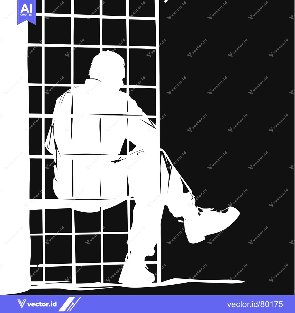 Premium Vector of A Silhouetted Figure Sits Before a Gridded Window