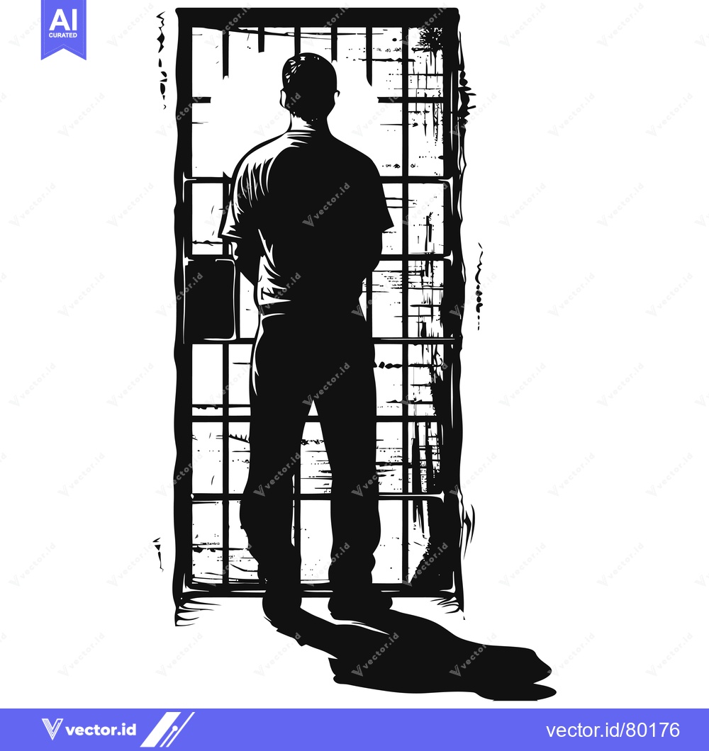 Premium Vector dari A silhouette of a person standing behind bars