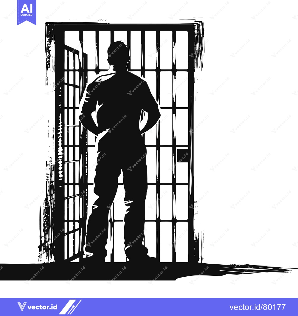 Premium Vector of Silhouette of a Man Standing in Front of a Jail Cell Door