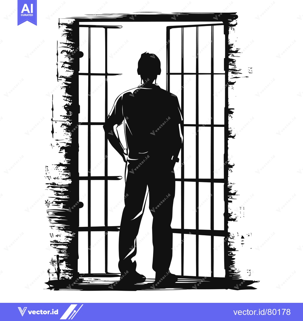 Premium Vector dari Silhouette of a Man Standing Behind Bars