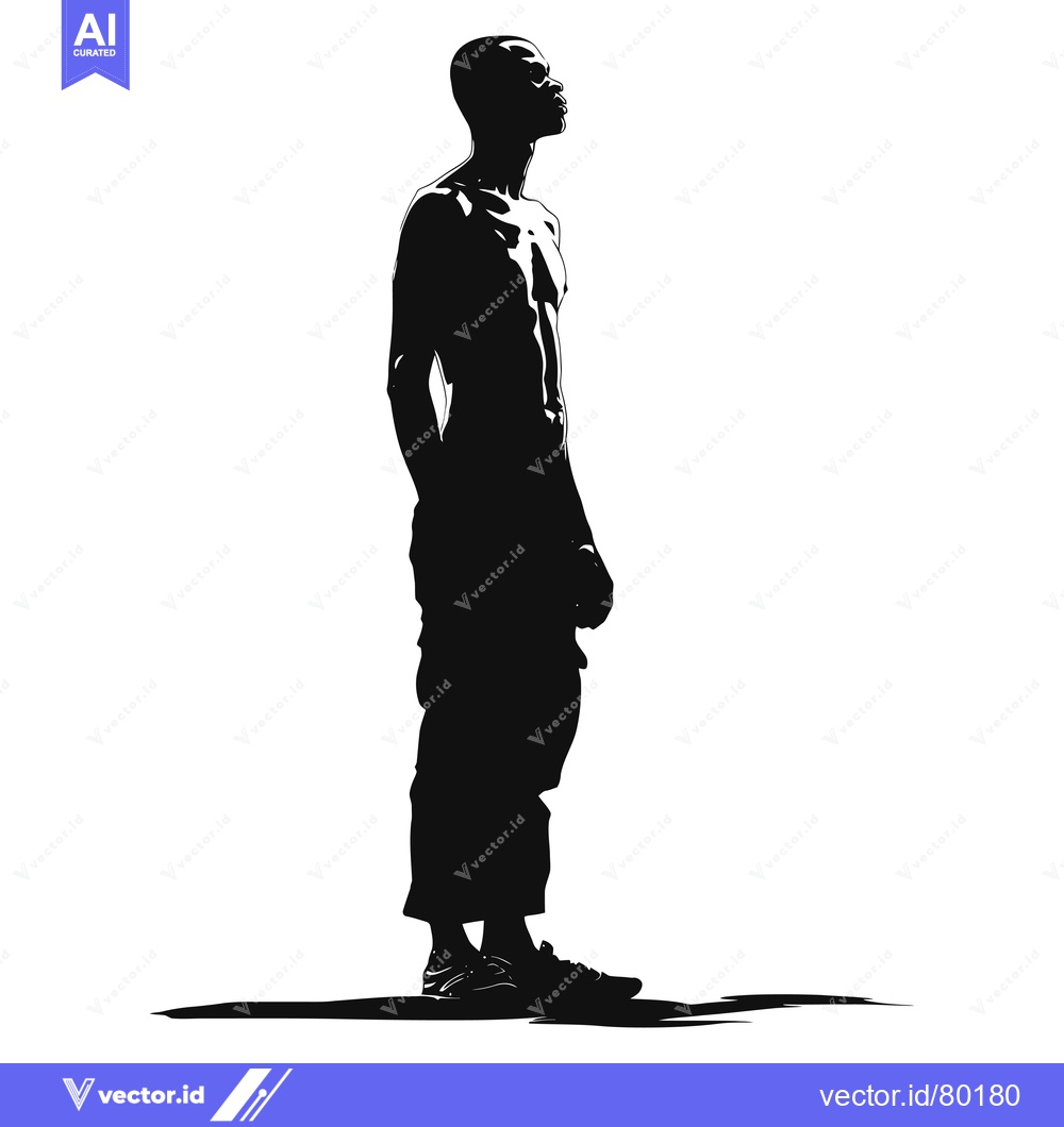 Premium Vector of Silhouette of a Muscular Man in Pants and Sneakers, Looking Upward