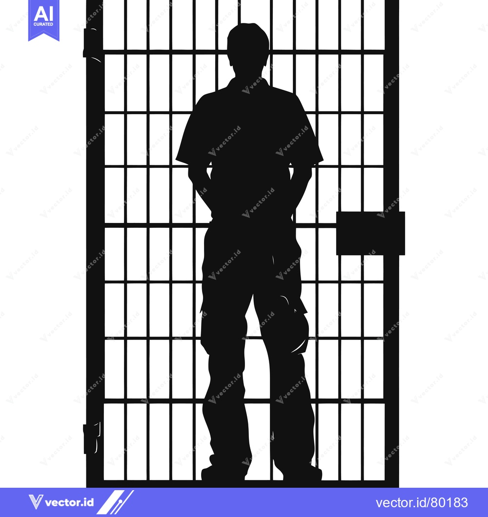 Premium Vector dari Silhouette of a Person Standing in a Prison Gate