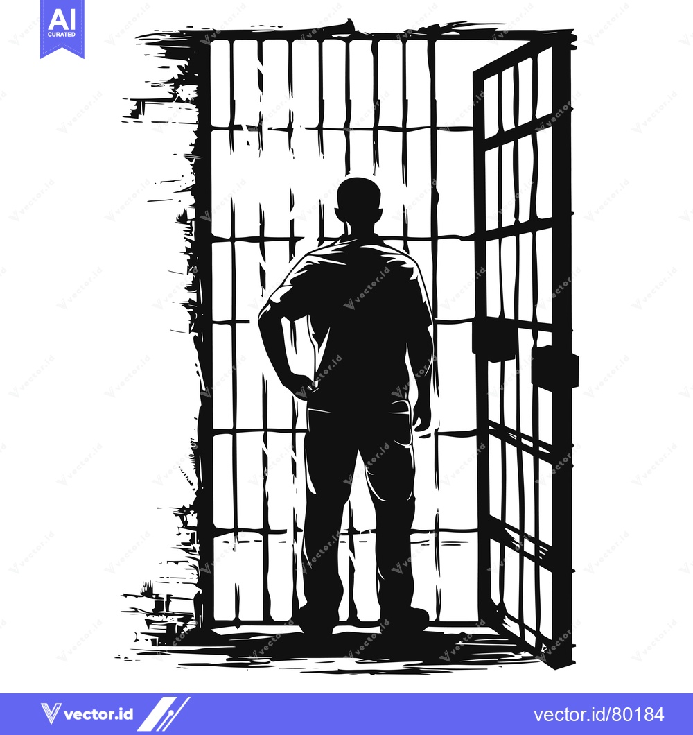 Premium Vector of A Silhouette of a Man Standing Before an Open Jail Cell Door