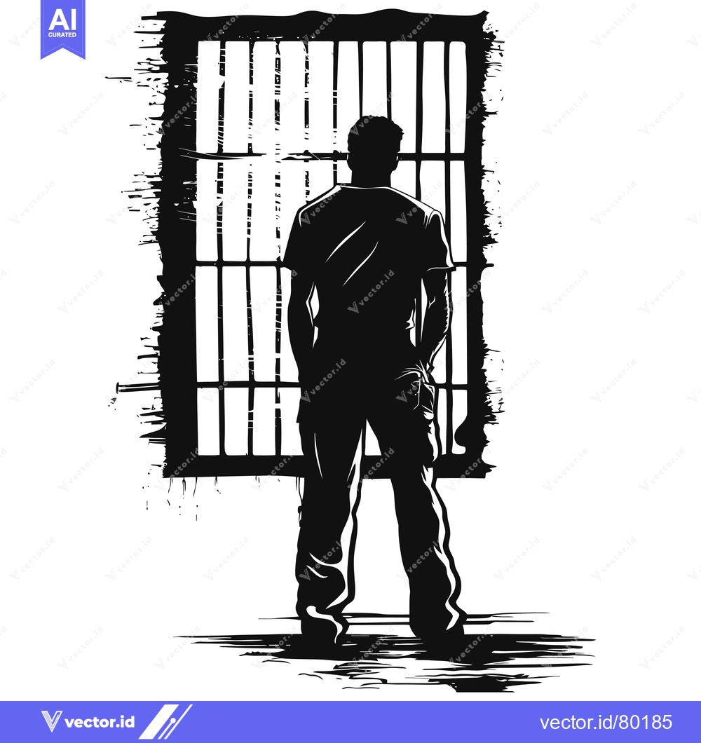Premium Vector dari Silhouette of a Man Standing in Front of a Jail Window