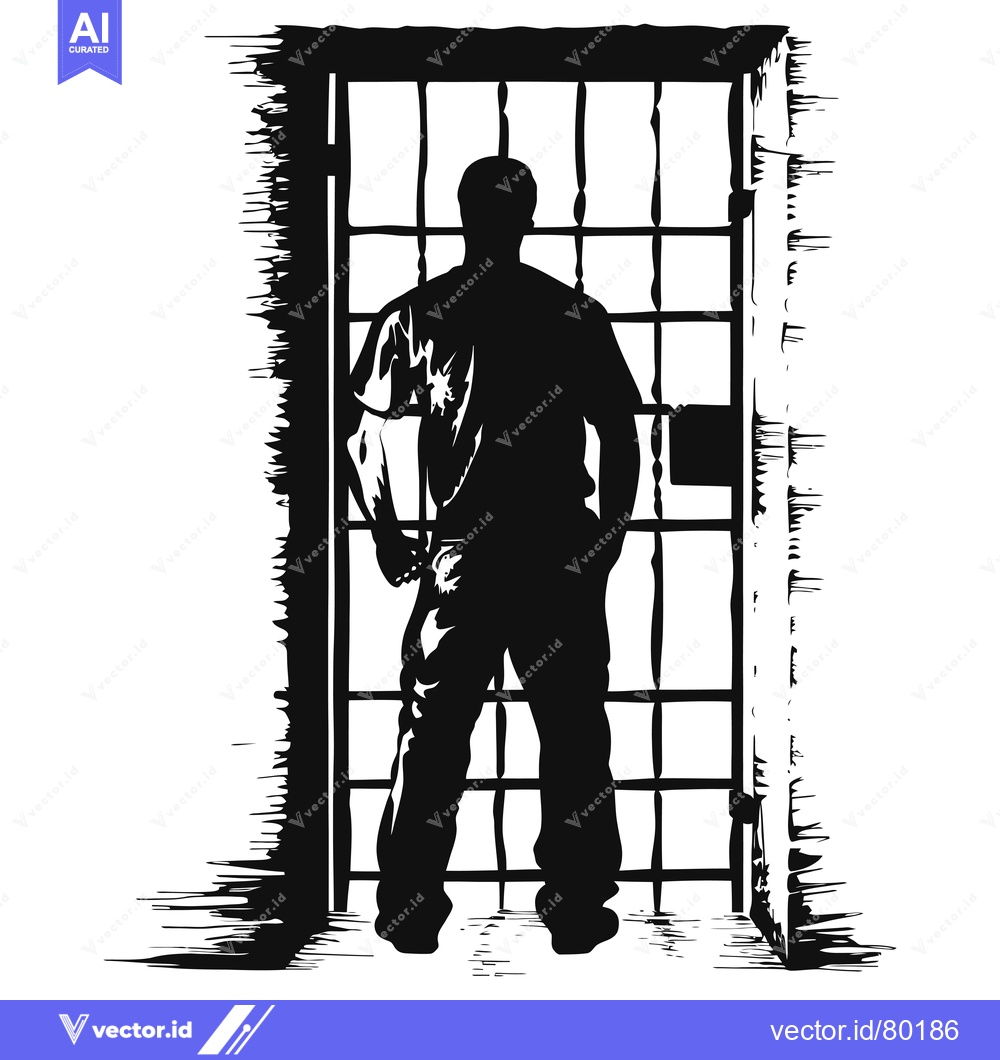 Premium Vector dari Silhouette of a Man Standing Behind Prison Bars