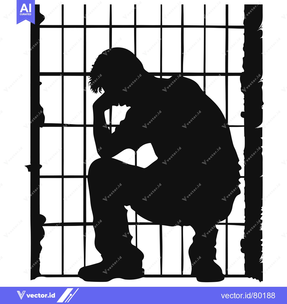 Premium Vector of Silhouette of a Person Sitting by a Fence, Head in Hands