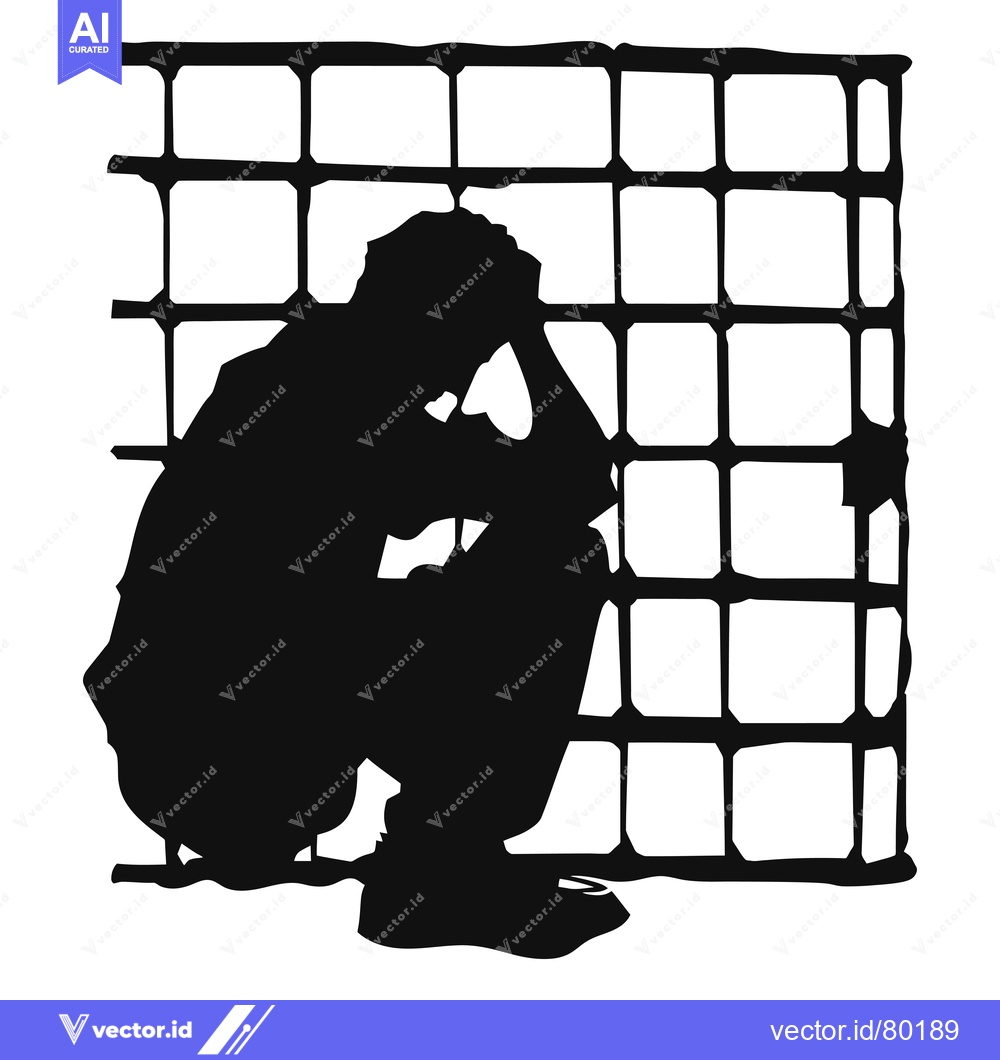 Premium Vector of Silhouette of a Person Sitting Huddled in Front of a Cage