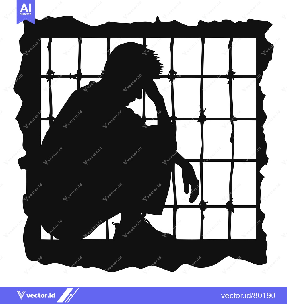 Premium Vector dari A Silhouette of a Person in a Cage, Depicting Imprisonment and Despair