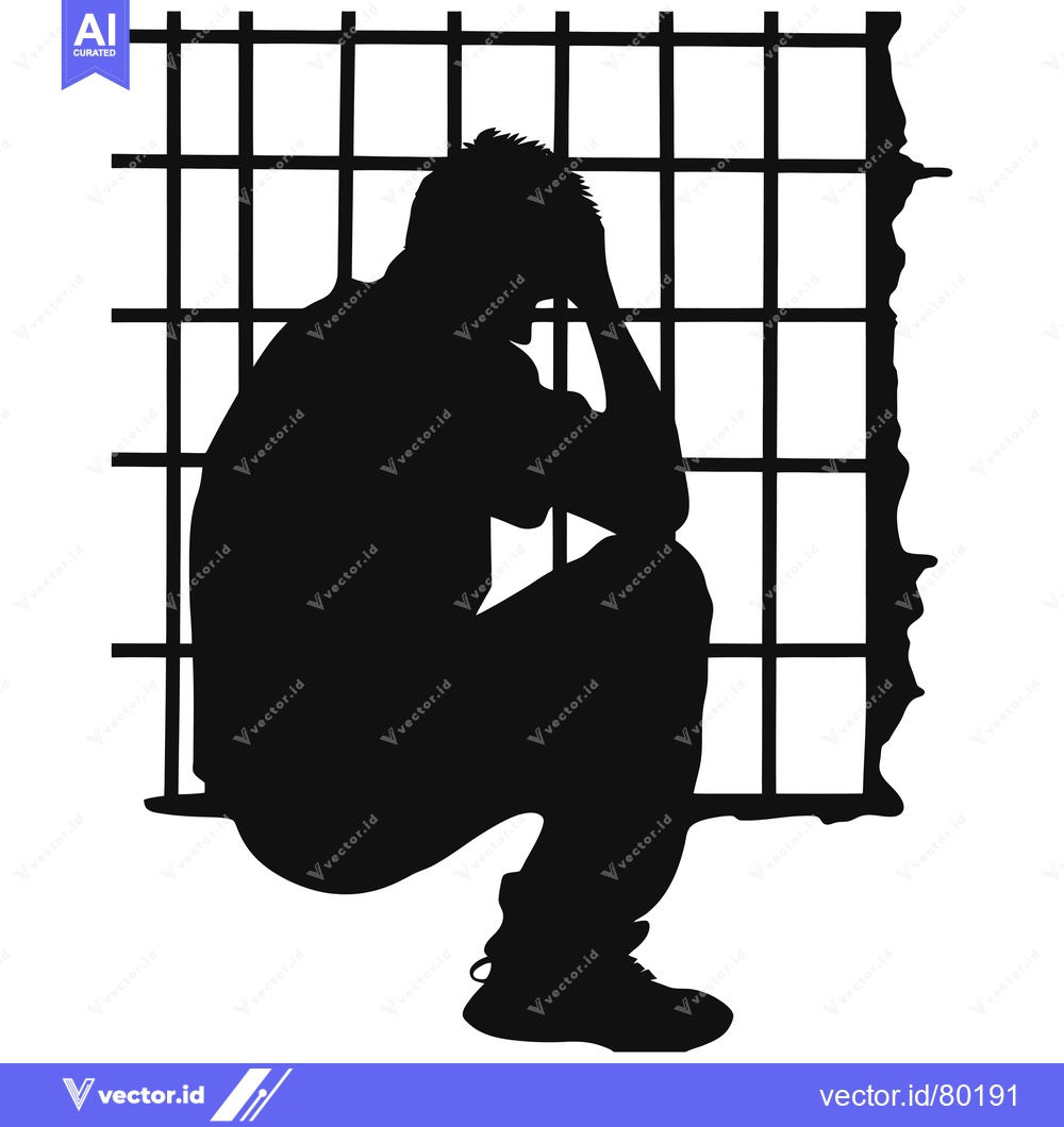 Premium Vector of Silhouette of a Person Sitting in a Cage with Their Head in Their Hand