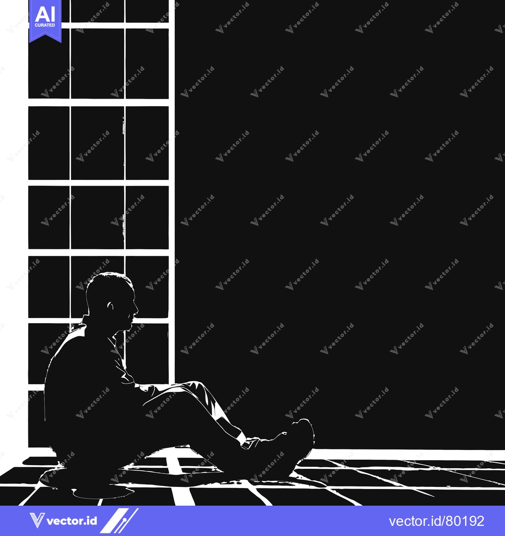 Premium Vector dari A Silhouette of a Man Sitting Near a Window in a Dark Room