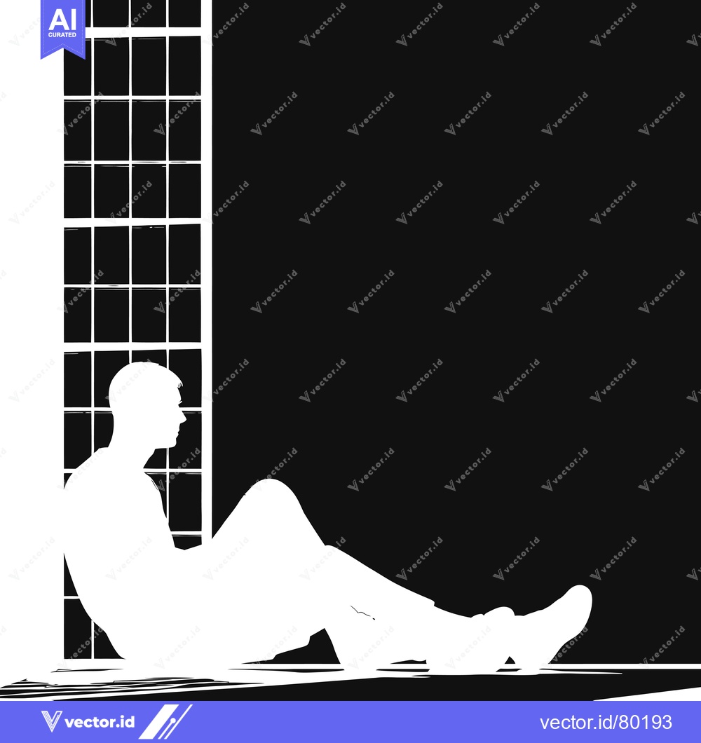 Premium Vector dari Silhouette of a Man Sitting Near a Window