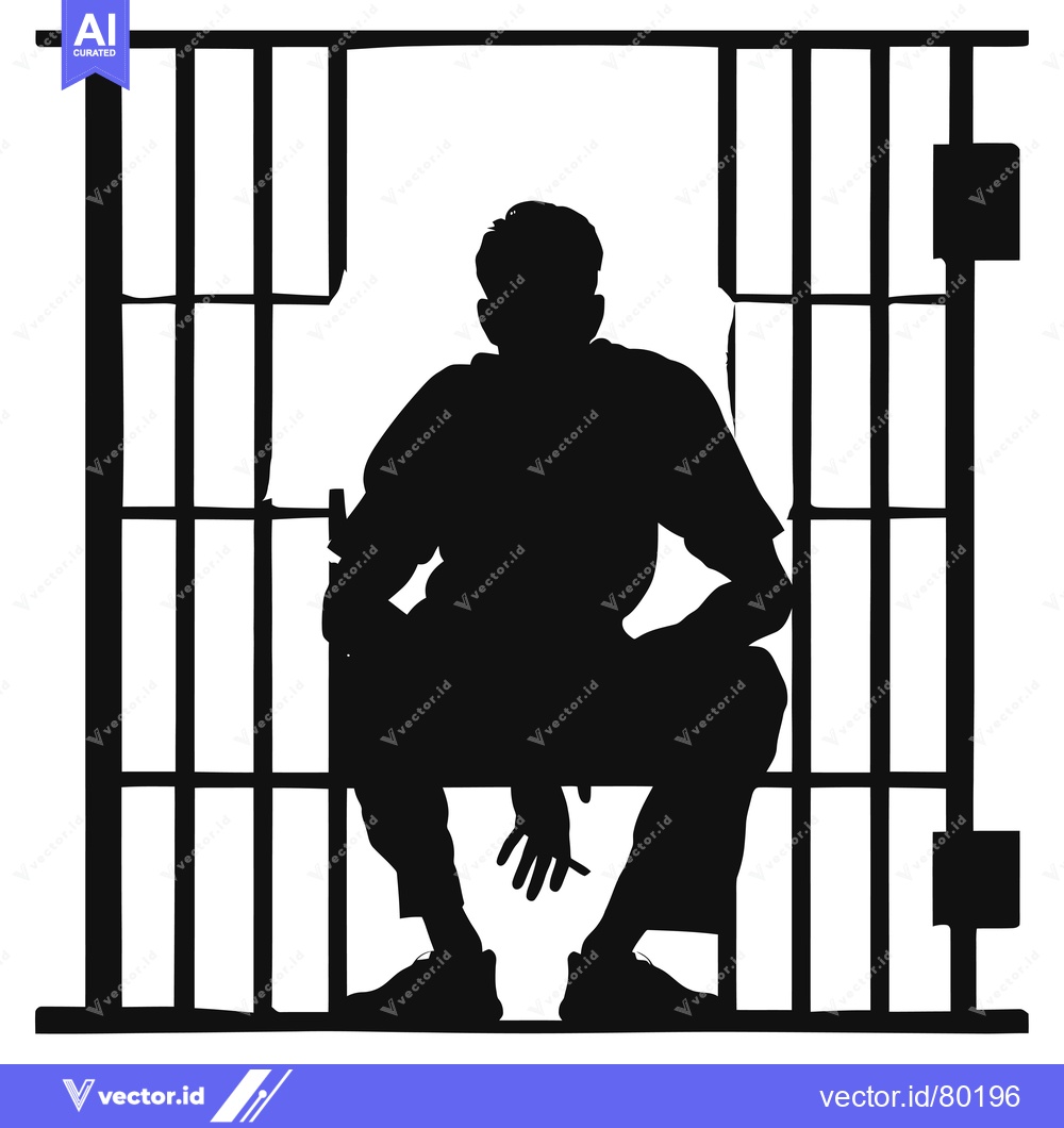 Premium Vector of Silhouette of a Man Seated Within a Prison Cell
