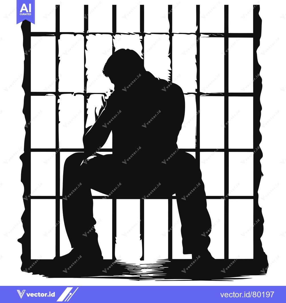 Premium Vector of A Silhouette of a Person Sitting in a Jail Cell