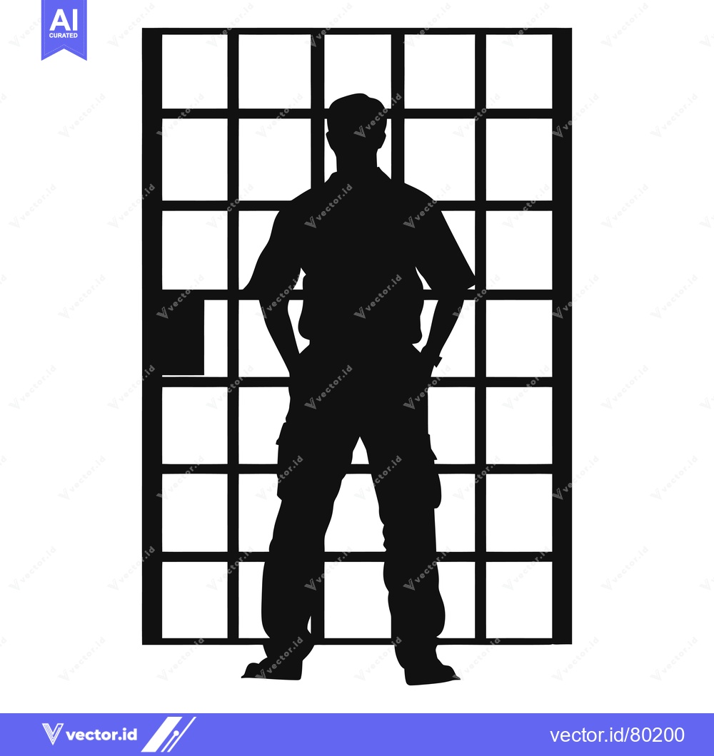 Premium Vector dari Silhouette of a Man Standing Behind Prison Bars