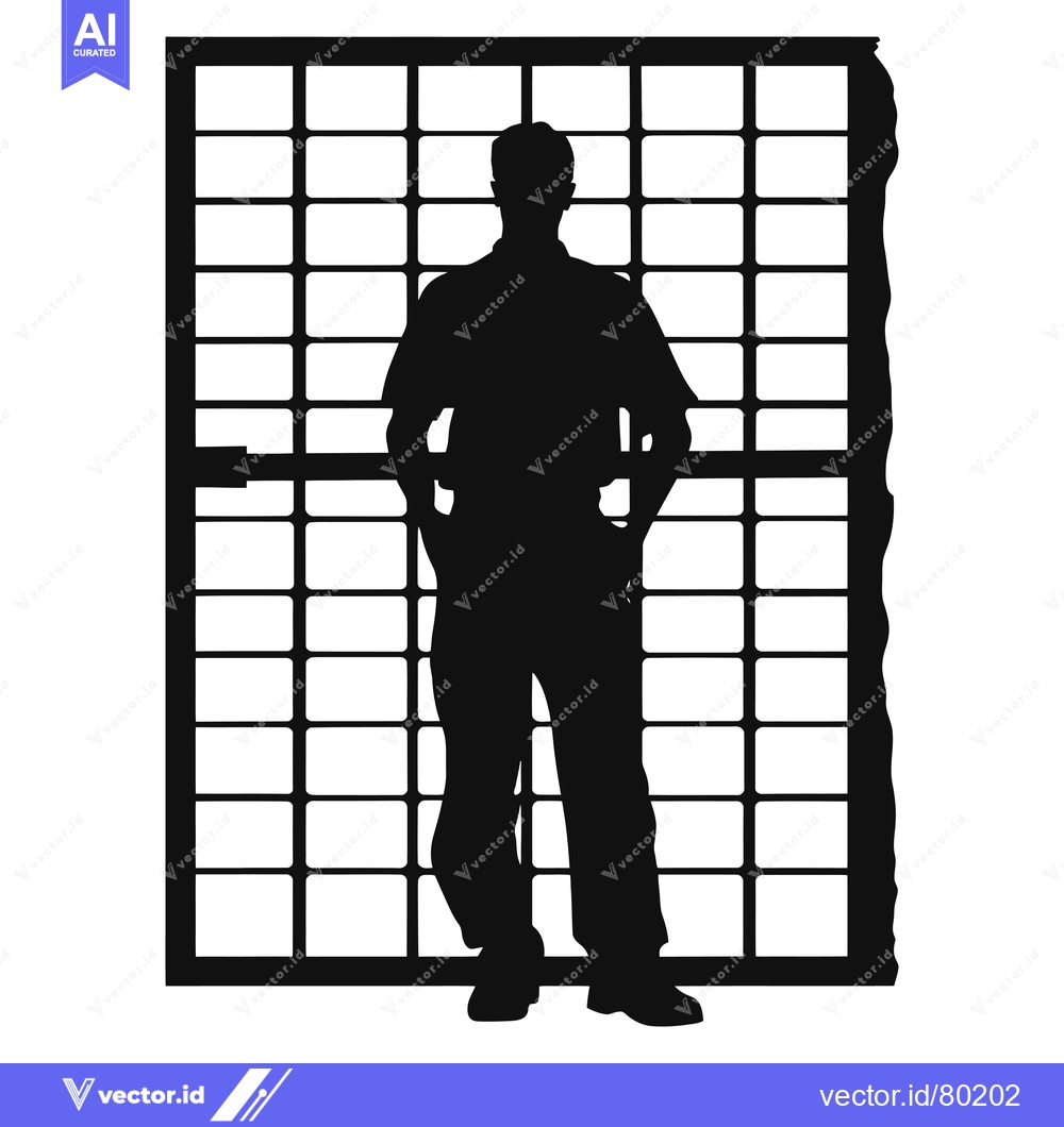 Premium Vector dari Silhouette of a Man Standing Before a Large Window