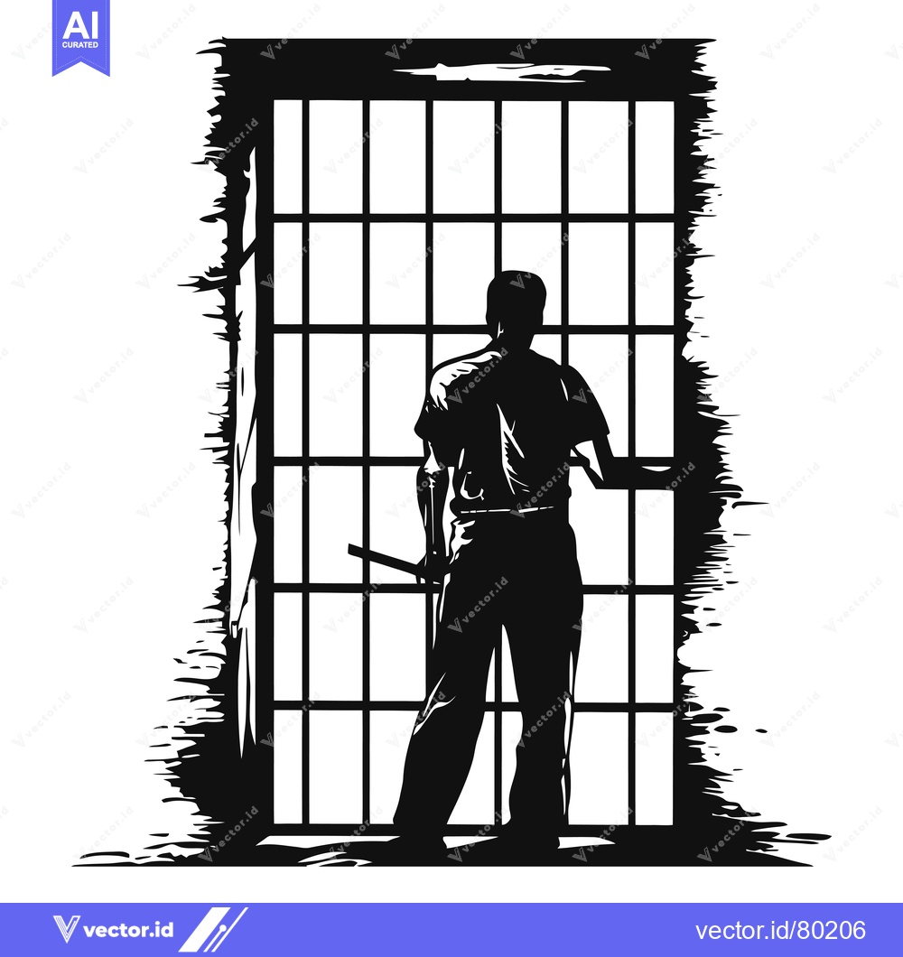 Premium Vector dari A Silhouette of a Man Standing Behind Bars