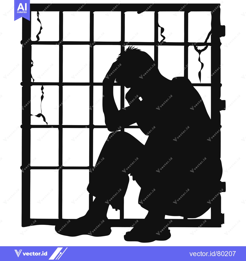 Premium Vector dari Silhouette of a Man Sitting in a Broken Window Frame