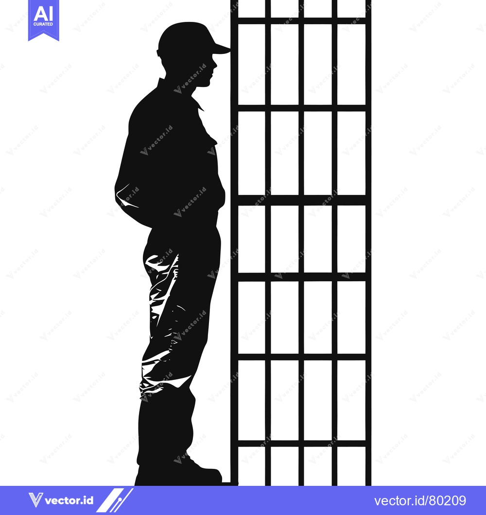 Premium Vector dari Silhouette of a Man in a Cap Standing Next to a Prison Bar