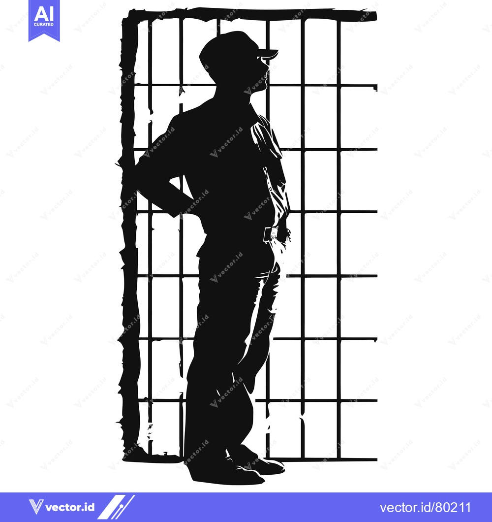 Premium Vector dari Silhouette of a Man Standing Before a Gated Entrance
