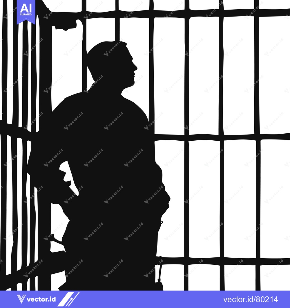Premium Vector dari Silhouette of a Man Standing Behind Bars