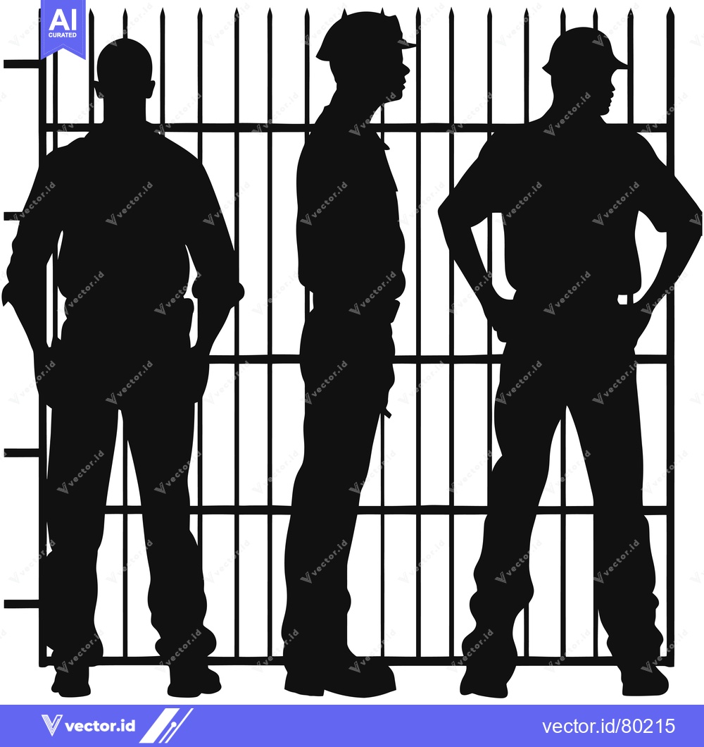 Premium Vector of Three Silhouettes Standing Behind a Metal Fence