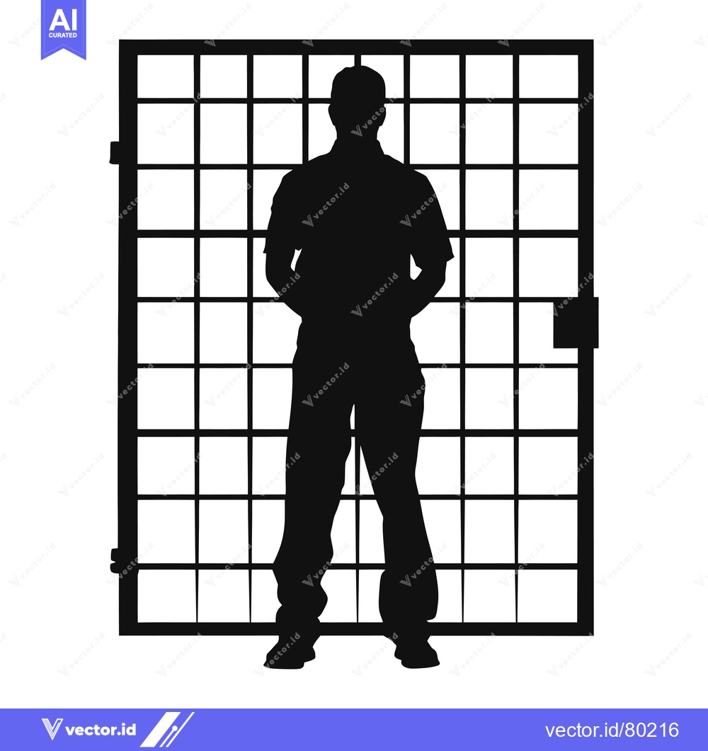 Premium Vector of Silhouette of a Person Standing Before a Gated Entrance