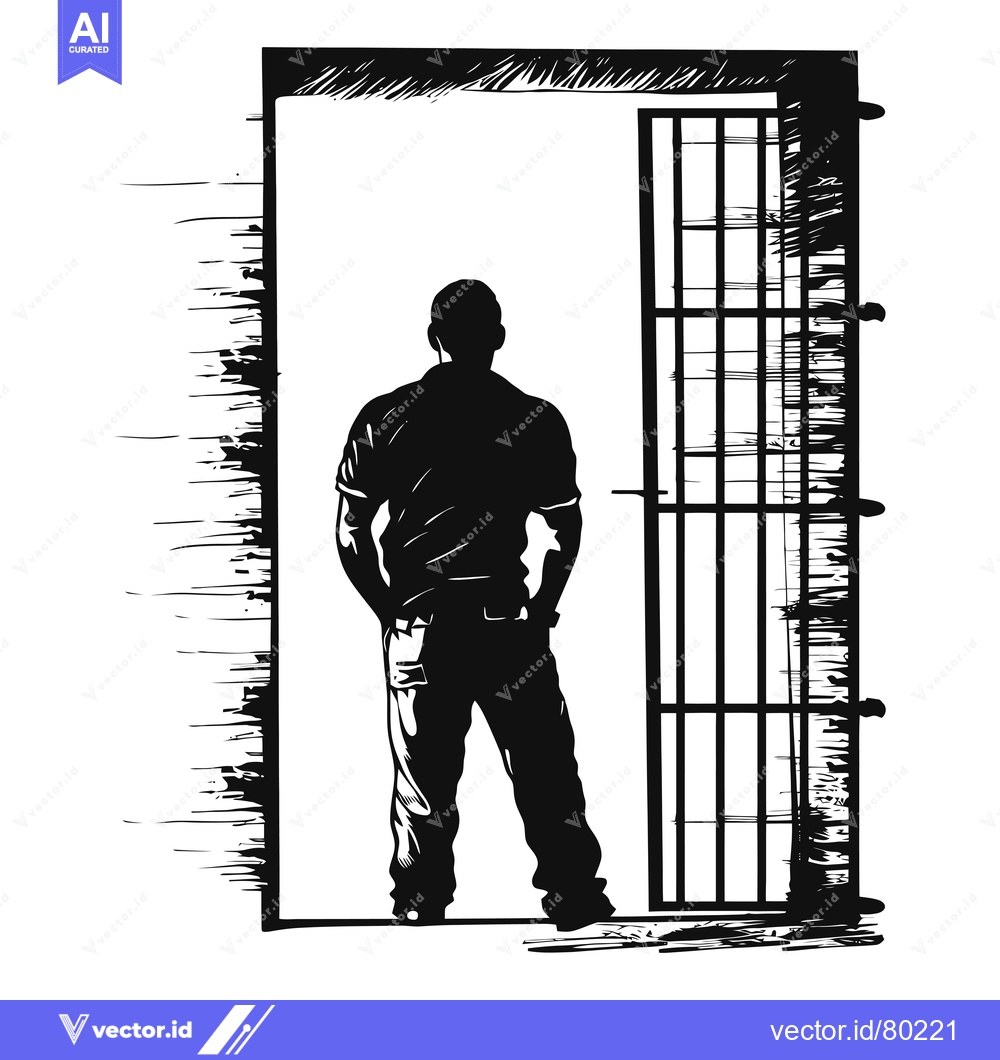 Premium Vector dari Silhouette of a Man Standing Before a Jail Door