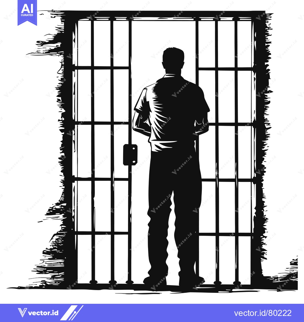 Premium Vector of Silhouette of a Man Standing Behind Bars