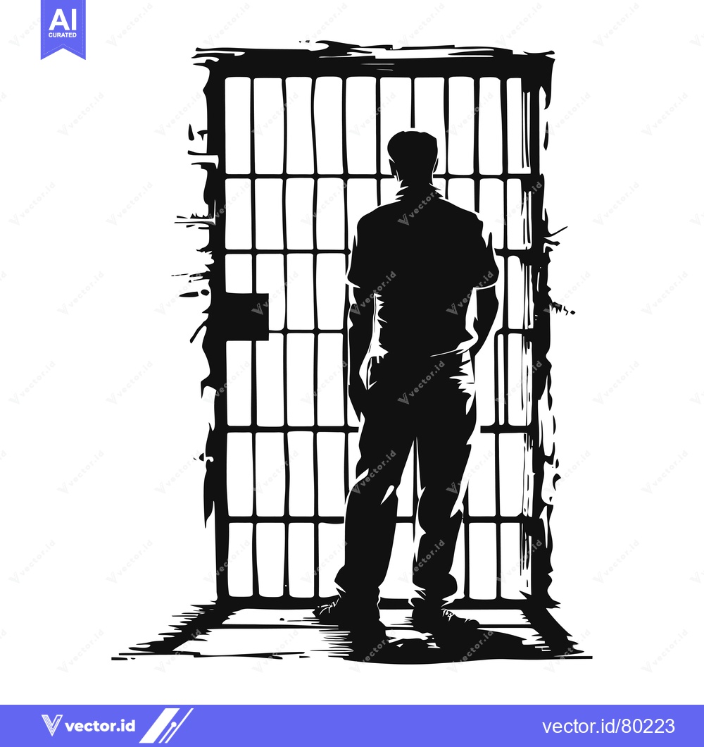 Premium Vector dari Silhouette of a Person Standing Before a Jail Cell Door