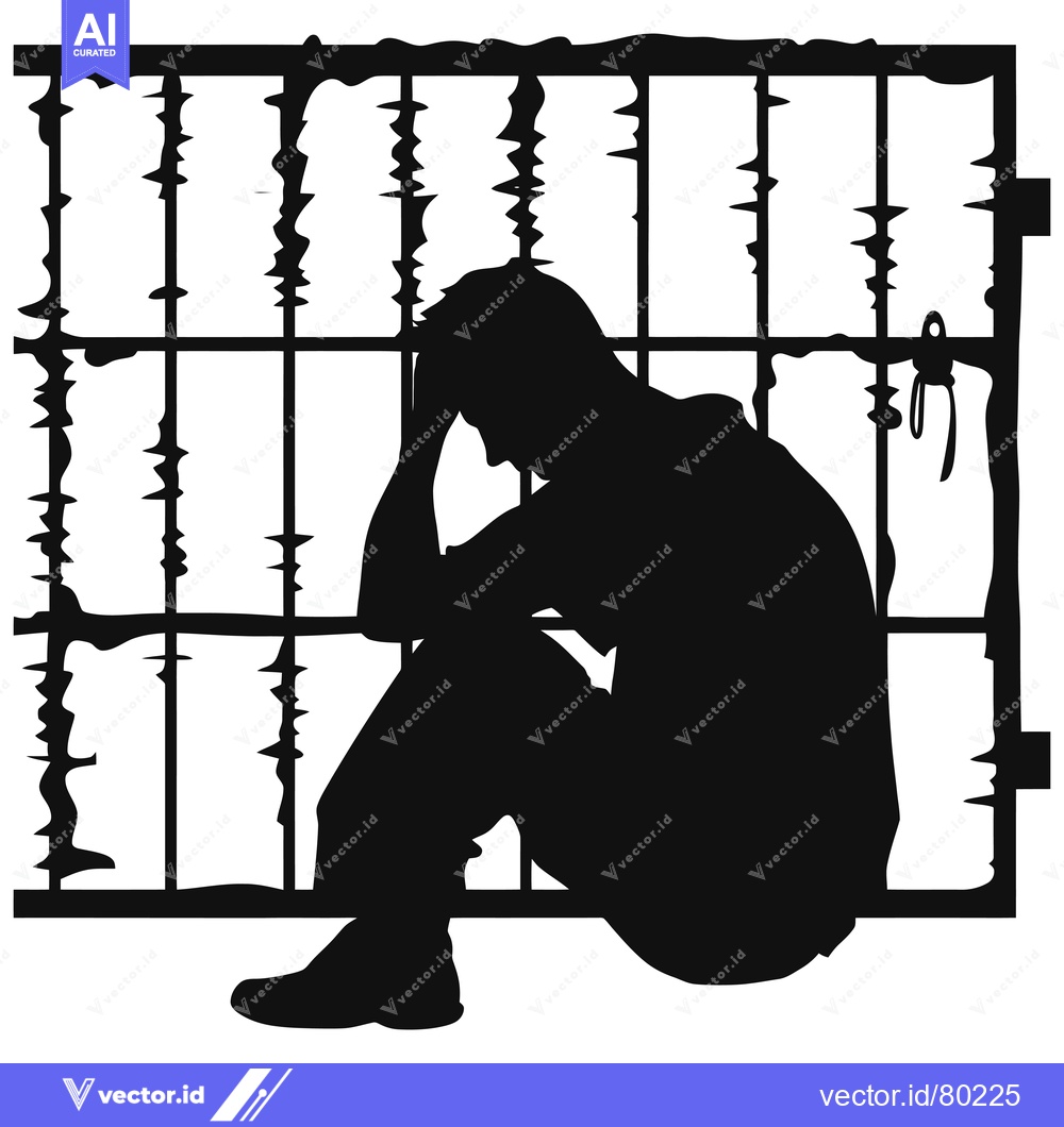 Premium Vector dari Silhouette of a Person Seated Inside a Prison Cell