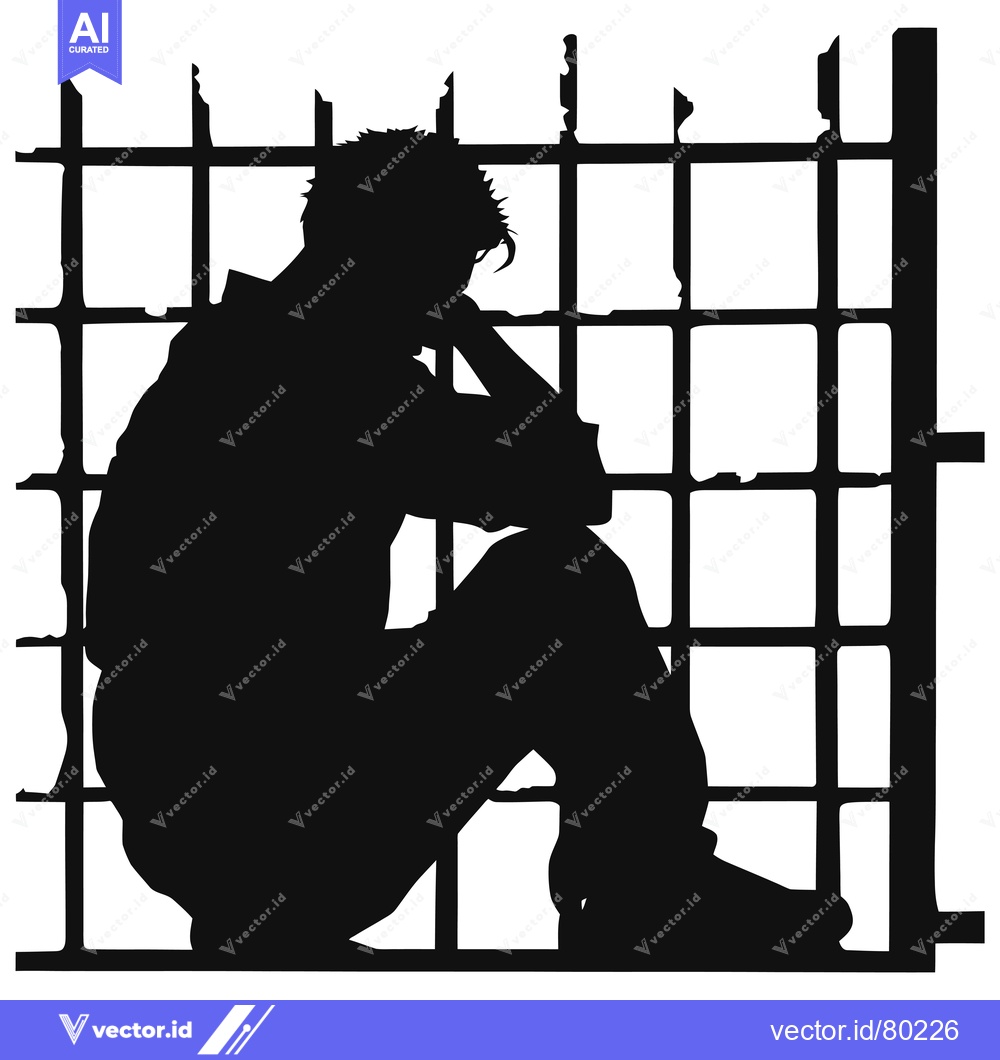Premium Vector of Silhouette of a man sitting in a cage, head in hands