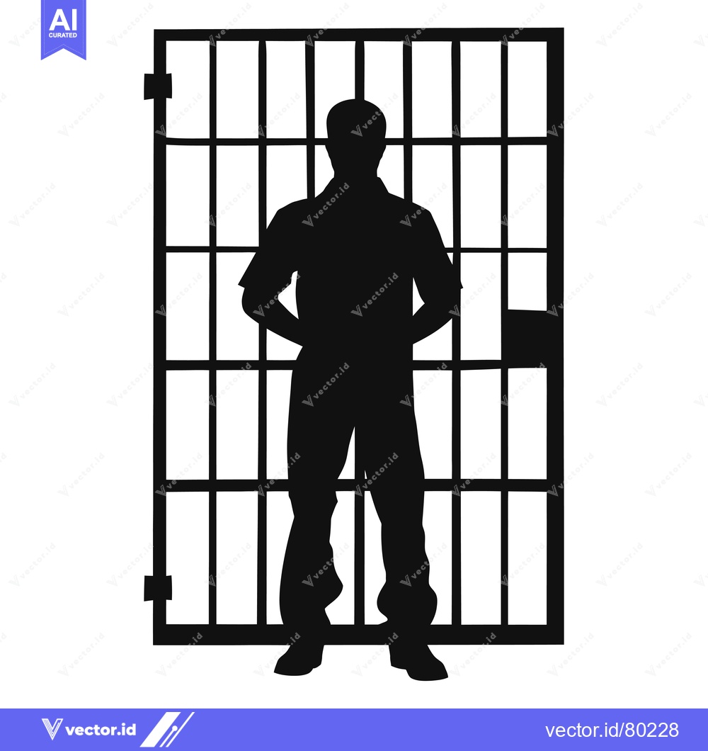 Premium Vector of Silhouette of a man standing behind prison bars