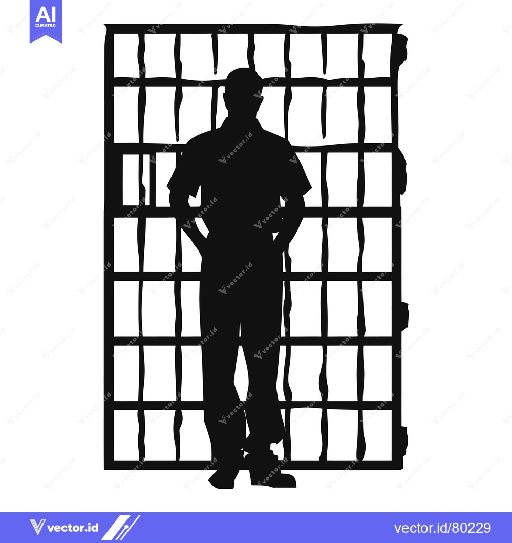 Premium Vector dari Silhouette of a Man Standing Behind a Gate