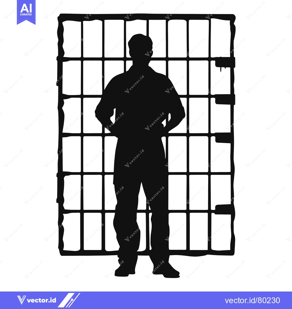 Premium Vector of Silhouette of a Person Standing in Front of a Large Metal Gate