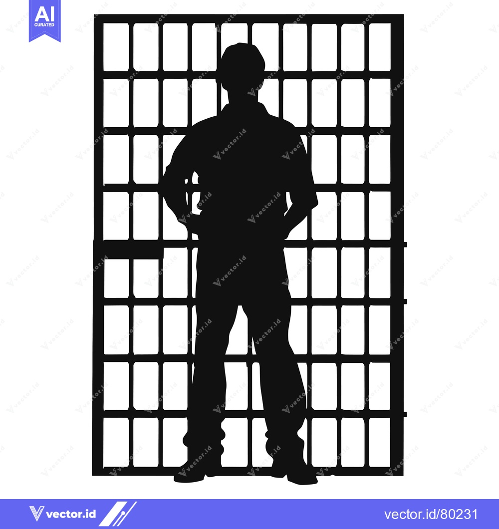 Premium Vector dari Silhouette of a Person Standing Before a Gate with Bars