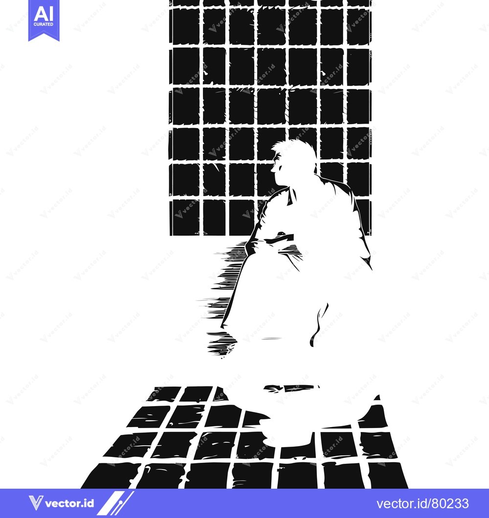 Premium Vector dari A Solitary Figure Silhouetted Against a Gridded Wall