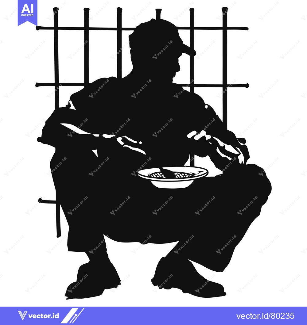 Premium Vector dari Silhouette of a Person Eating in Front of a Bars