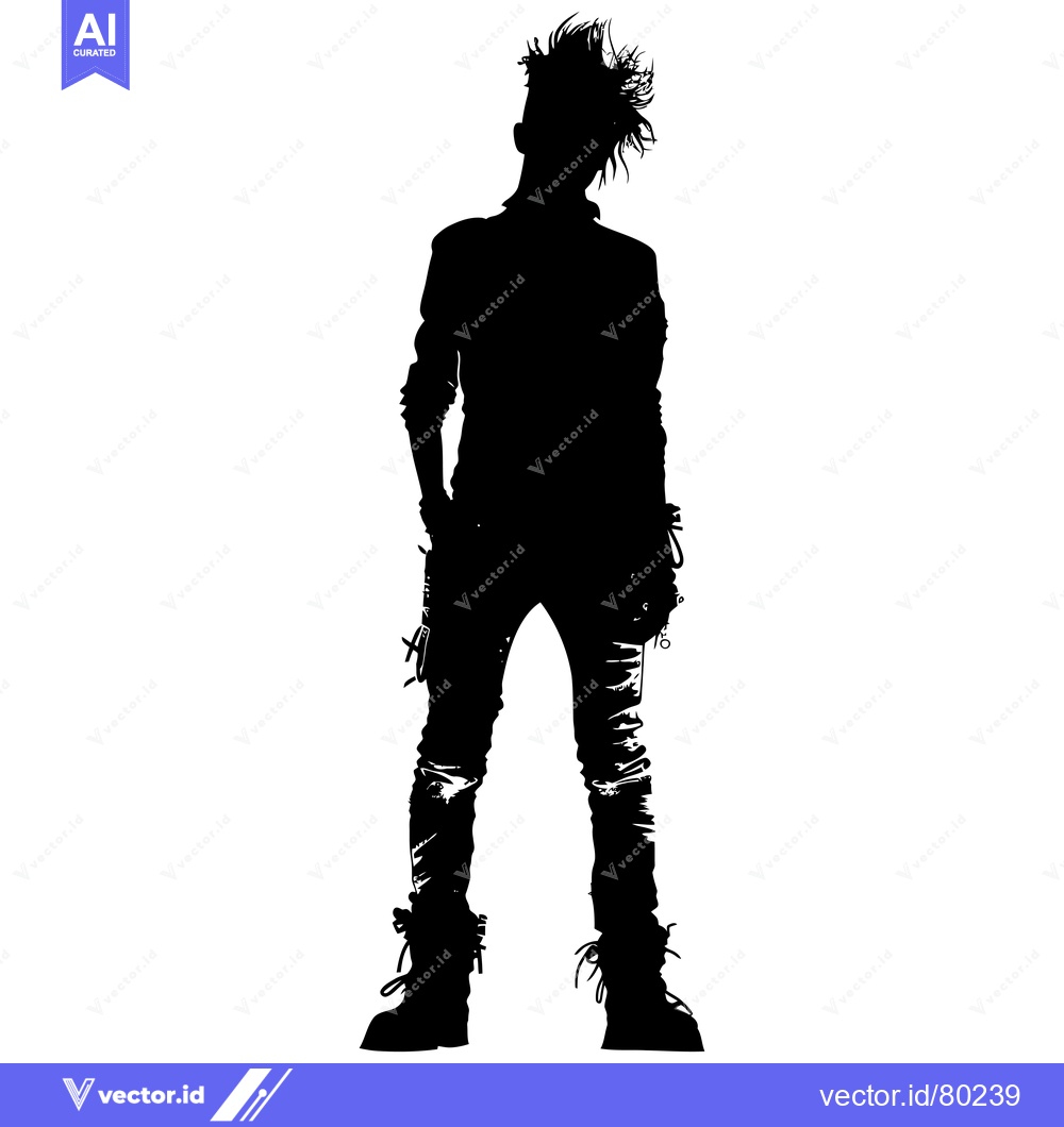 Premium Vector of Silhouette of a person with spiky hair, wearing a long-sleeved shirt,