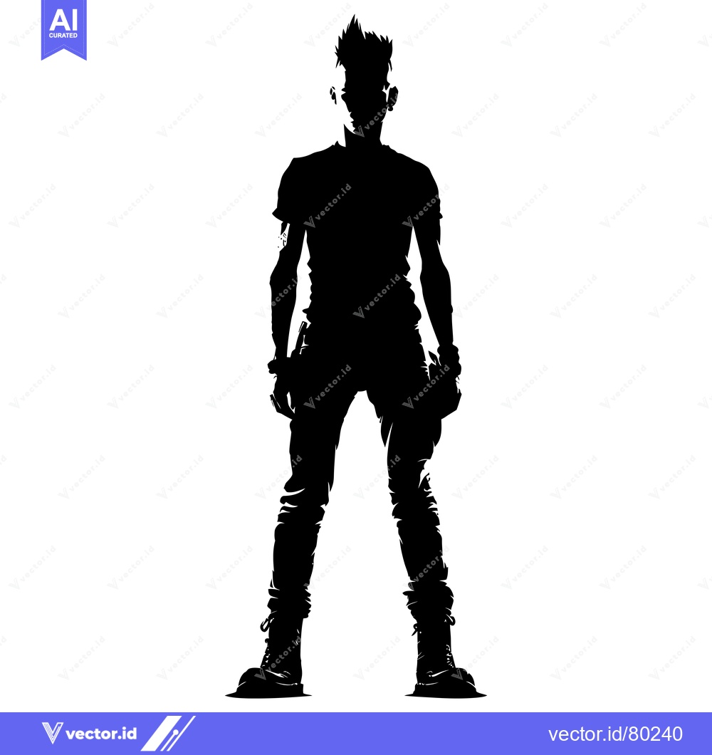 Premium Vector dari Silhouette of a Man with Spiky Hair Wearing Jeans, T-Shirt, and Boots