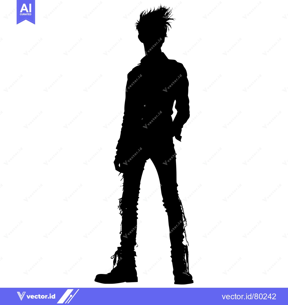 Premium Vector of Silhouette of a Young Person with Spiky Hair and Edgy Clothing