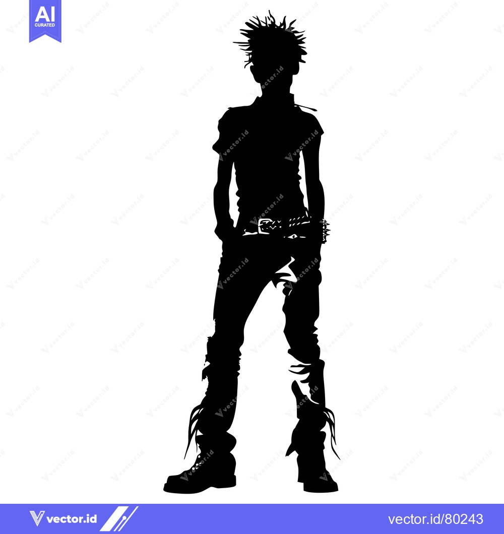 Premium Vector dari Silhouette of a rebellious young person with spiked hair, a studded be