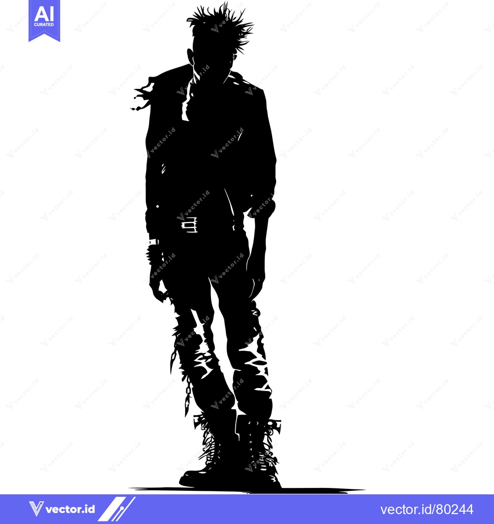 Premium Vector dari Silhouette of a Punk Rocker with Spiked Hair and Boots